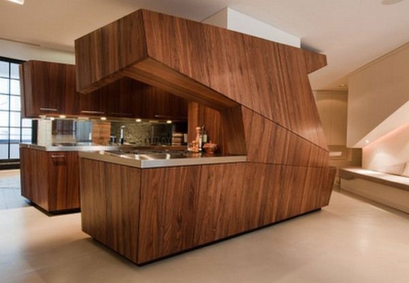 Wooden Interiors In Contemporary Loft Apartment Kitchen Viahousecom