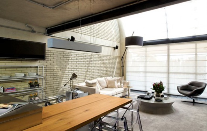 The Industrial Loft, Great Interior Design With Brick Like Decoration