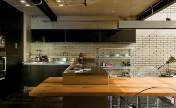 The Industrial Loft, Great Interior Design with Brick-Like Decoration - Kitchen