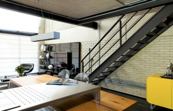 The Industrial Loft, Great Interior Design with Brick-Like Decoration - Staircase