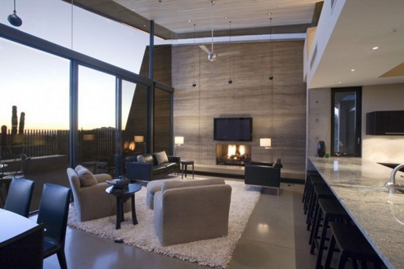 Fabulous Desert House in Arizona by Brent Kendle - Livingroom with Fireplace