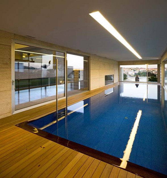 Modern Glass House Design in Cliff Side of Galicia Spain - Indoor Pool