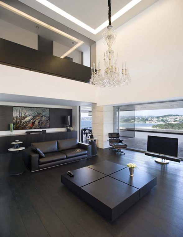 Modern Glass House Design in Cliff Side of Galicia Spain - Living Room