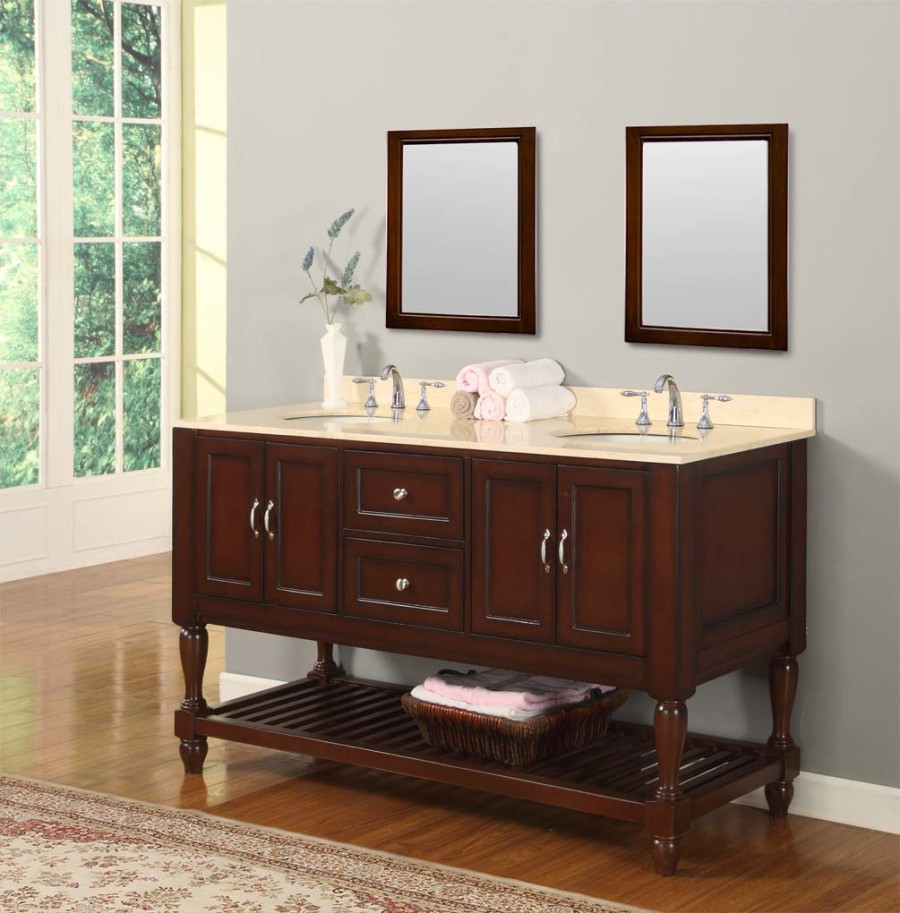 Classic Bathroom Mission Design Double Sink And Wall Mirror