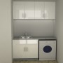 Lacquer Laundry Cabinet Glass Tile Floor Glossy White Cabinet