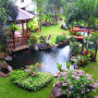 Backyard Water Features Design: Luxury Backyard Water Features Ideas With Pergola Landscape Garden
