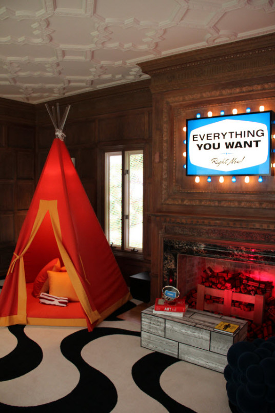 Awesome Kids Playroom Ideas With Fireplace Red Tent