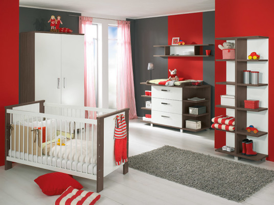 Cool Grey Red Nursery Interior Colored Modern Baby Furniture Sets