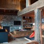 Modern Ski Chalet in Big Sky of Montana with Wooden Design: Modern Ski Chalet Living Room With Fireplace