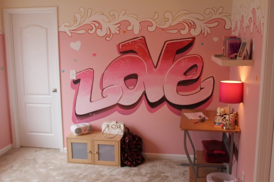 Love Quote with Pink Color Bedroom Wall Painting Ideas