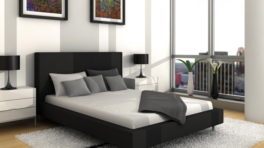 Luxurious Bedroom Design With Black, Grey And White Color Decoration Idea