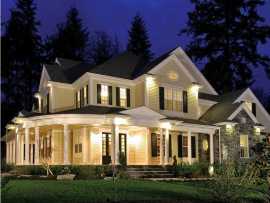 White Large Country House at Night