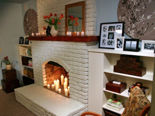 Brick Fireplace Design Ideas with White Painting